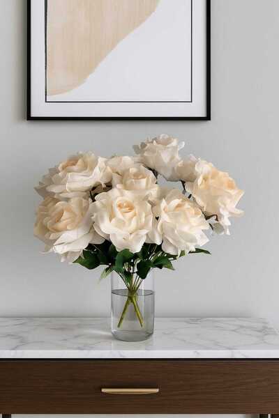 MAKİ DEKOR YAPAY ÇİÇEK 14 LÜ LÜKS KREM GÜL DEMETİ