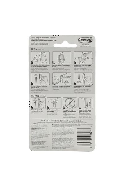 3M Command Designer Large Hook 17083 – Holds 5 Lb, 3.37" X 1.37", White, 1 Hook/2 Strips