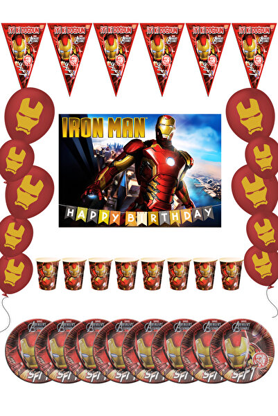 IRON MAN مجموعة زينة حفلات عيد الميلاد المكونة من 16 شخصية من الرجل الحديدي مع علم ولافتة