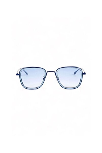 REN EYEWEAR BLUE GLASSED METAL FRAME SQUARE LARGE SIZE SUNGLASSES UNISEX