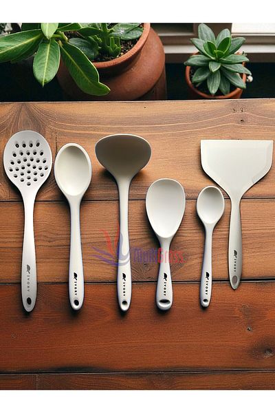 Multiamo Heat Resistant Silicone Colander Ladle Spoon Spatula Set 6 Pieces
