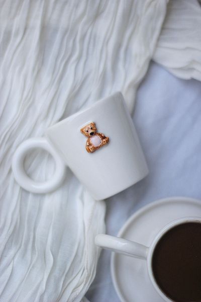 woness studio 1 Person Handmade Teddy Bear Turkish Coffee Cup with Plate