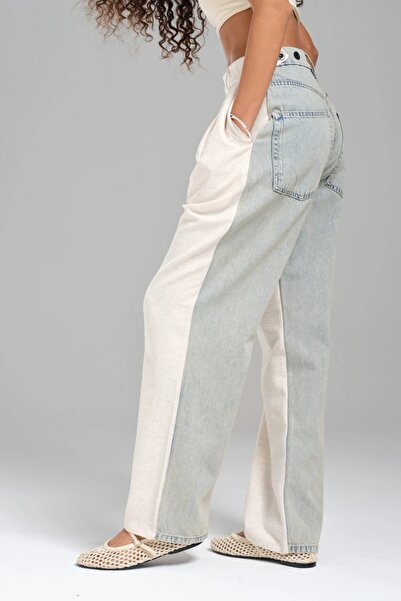 tw3 Pantaloni de damă cu design din denim în spate și lenjerie în față