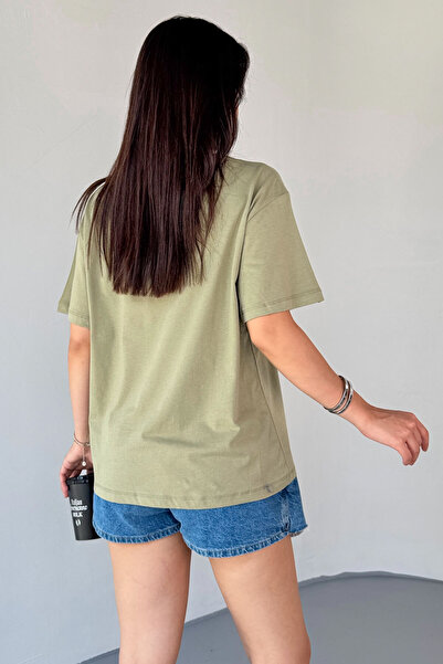 Cappmoda T-913 Khaki Duck Embroidered Short Sleeve Cotton T-Shirt