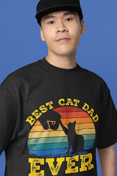 MAGORS Tricou oversize din bumbac cu mânecă scurtă - BEST CAT DAD Imprimat Crew Deck