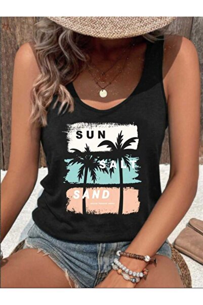 FAVORİST Off-The-Shoulder Mi̇x Women's Cotton Sleeveless Summer T-Shirt Singlet