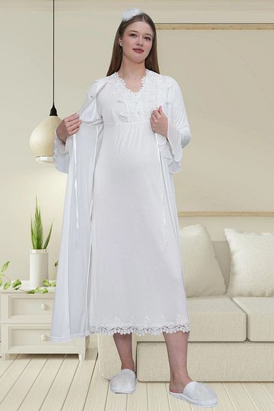 Mecit Pijama طقم للحوامل مكون من 4 قطع - ثوب صباحي وملابس نوم وملابس نوم 75% قطن - 25% فيسكوز