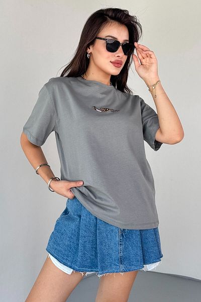 Cappmoda T-913 Smoked Duck Embroidered Short Sleeve Cotton T-Shirt
