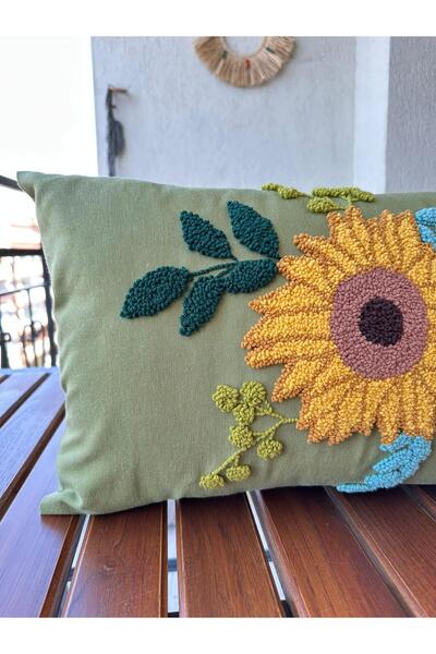 punchatolyem punchatolyesii sunflower pattern handmade Cushion Cover punch punch 30x50 green color