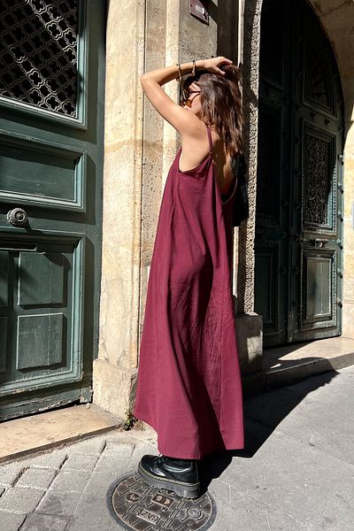 Antioch Burgundy Strappy Modal Long Women's Dress