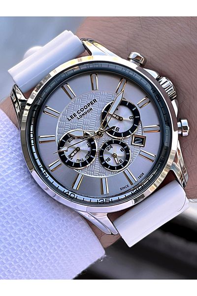 Lee Cooper White Silicone Cord Inner Functions Active 50Mt Water Resistant Men's Wrist Watch