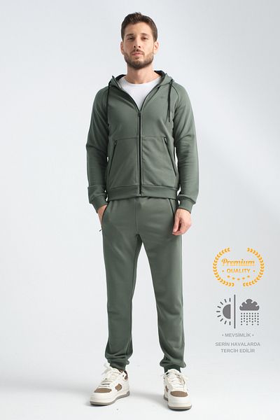 Shooter Ανδρική αθλητική φόρμα Khaki - Εποχιακή, Μίνιμαλ λογότυπο, Φούτσα με φερμουάρ