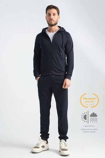 Shooter Ανδρικό σετ αθλητικής φόρμας Navy Blue - Εποχιακό, Μίνιμαλ λογότυπο, Λεπτομερής κουκούλα με φερμουάρ