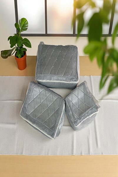 Sofline Fransız Dantelli Kadife 3'lü Çeyiz Hurç Seti, Gelin, Damat, Düğün, Bohça Kadife Hurç