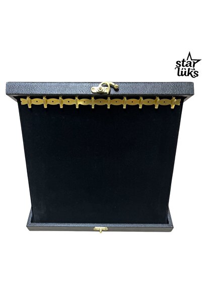 StarLux Özel Koleksiyonluk Lüks Siyah 10’lu Deri Tesbih, Takı Kutusu Altın Ka...