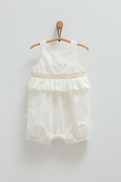 Caramell Serenity Girl Floral Detailed Strap Short Jumpsuit Ecru