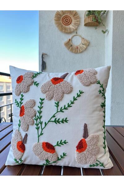 punchatolyem Punch Papatyalı Işlemeli Kırlent Kılıfı- Kırlent -çiçekli Kırlen...