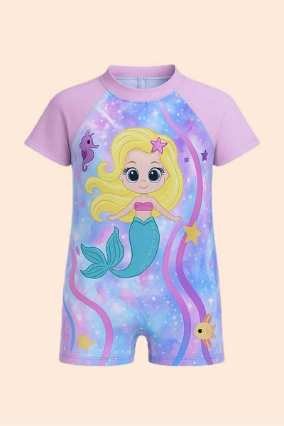 My Kids Wear Бански костюм за момичета със скрито боне с цип и герои