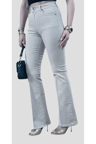 AKŞEN GİYİM Plus Size Flared Summer Canvas Fabric Lycra High Waist Women's Jeans Trousers