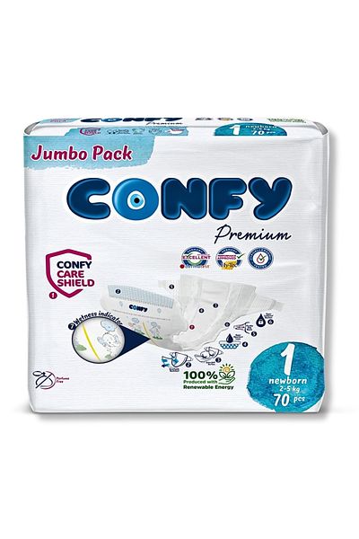 Confy حفاضات أطفال بريميوم رقم 1 لحديثي الولادة 2 - 5 كجم 70 قطعة