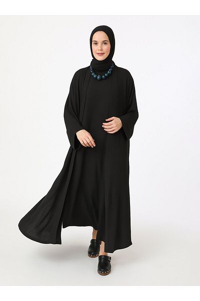 Refka Aerobin Dress&Ferace Double Set - Black- Refka