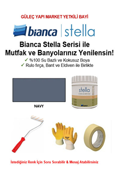 Bianca Stella Su Bazlı Saf Akrilik BOYA ( 0,5Lt Boya + Rulo fırça, Kağıt Bant ve Eldiven İle Birlikte)