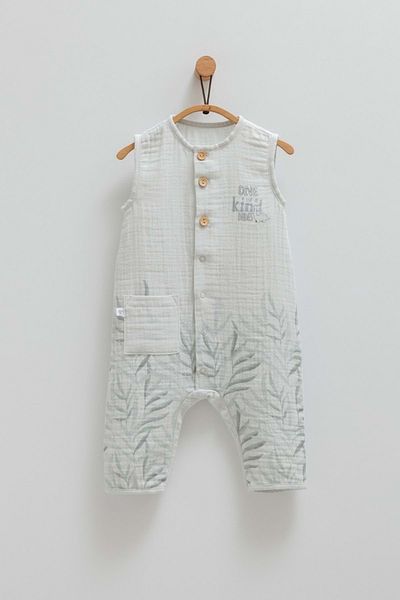 Caramell Little Boy Front Buttoned Sleeveless Long Jumpsuit Gray