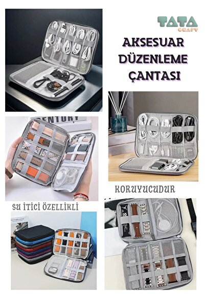 TATA CRAFT * Mor Çok Gözlü Organizer Düzenleyici Çanta Saat Şarj Kablo Makyaj...