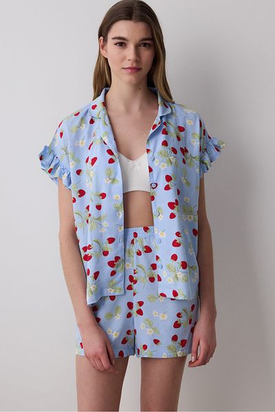 Penti Set de pijamale albastru deschis cămașă căpșuni