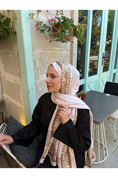 LUSSAMODA Vual Ipek Etnik Desen Şal – Özel Köşe Detaylı, Mevsimlik Ve Şık – Ekru