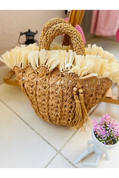 PİNKBAG Special Design Wicker Basket Mussel Bag