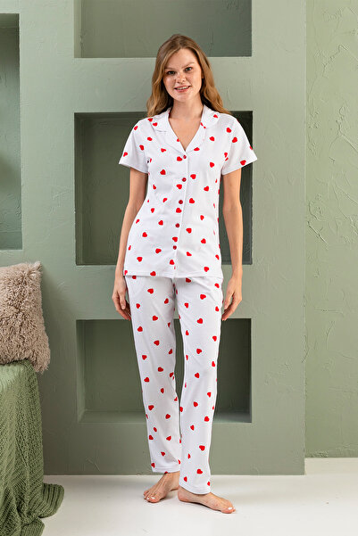 nisaNCa %100 Pamuk Düğmeli Kadın Pijama Takımı – Rahat Ve Şık Gömlek Pijama Tasarımı - Geniş Beden Aralığı