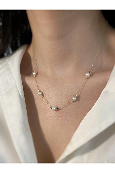 Amoure Gold 14 Ayar Altın Incili Kolye