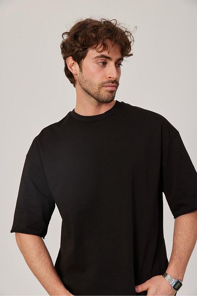NOMARC Oversize Μαύρο Basic T-Shirt - Λεκιασμένο Μανίκι
