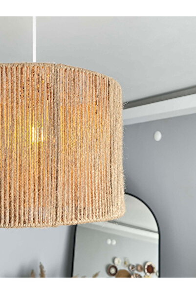 Home El Yapımı Jüt Hasır Avize - Bohem Rustik Avize (BEYAZ DUY)