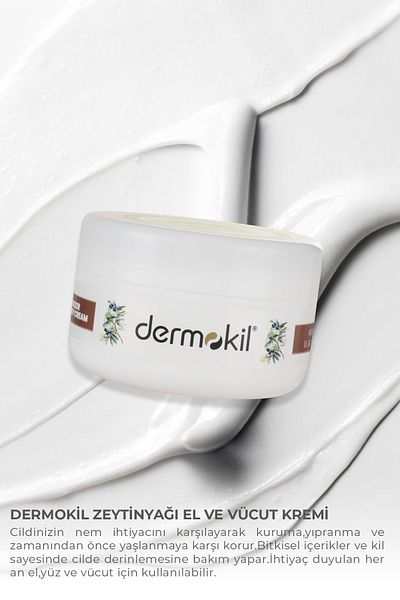 Dermokil Hand Face and Body Care Cream 300 ml Natural Olive Oil & Clay Moisturizer