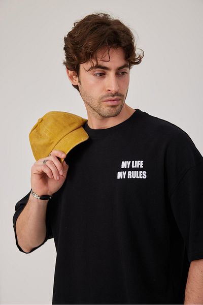 NOMARC My Life My Rules Γραμμένο Μαύρο Tshirt