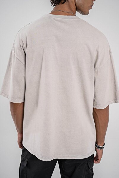 NOMARC Men's Young Atelier Written Cream Washed Oversize T-Shirt