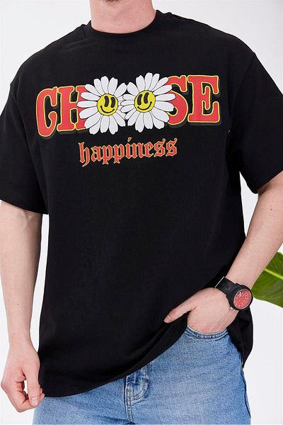 NOMARC Επιλέξτε μαύρο μπλουζάκι Happiness