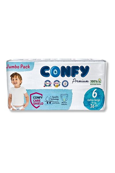 Confy حفاضات أطفال مقاس 6 مقاس كبير جداً +15 كجم 36 قطعة