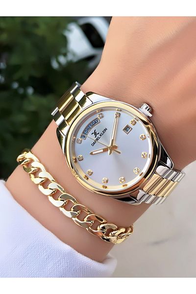 Daniel Klein Brand Steel Cord Cut Glass Ladies Watch Bracelet