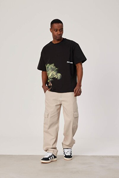 NOMARC Ανδρικό μπλουζάκι με στάμπα Palm Trees σε μαύρο χρώμα