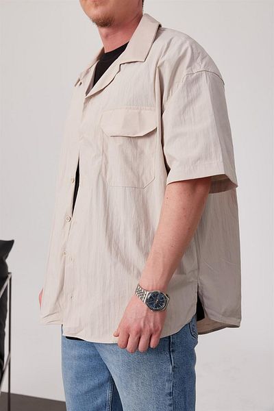 NOMARC Πουκάμισο με κοντό μανίκι από ύφασμα Parachute Beige