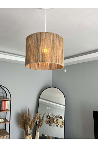 Home El Yapımı Jüt Hasır Avize - Bohem Rustik Avize (BEYAZ DUY)