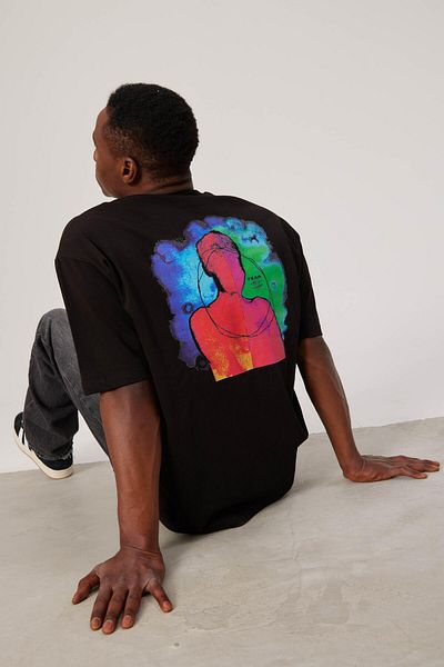 NOMARC Μαύρο T-Shirt με έγχρωμη στάμπα στην πλάτη