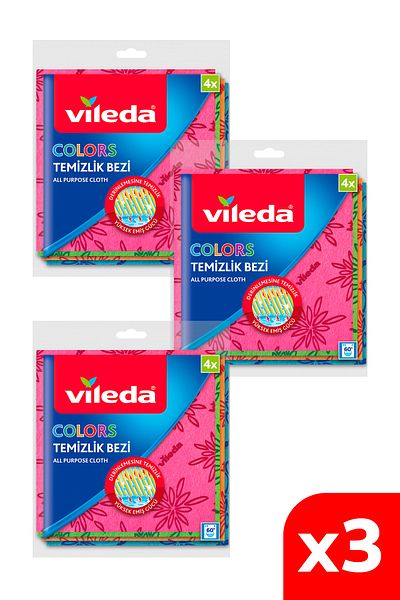 Vileda 4 Colored Kitchen Cloths - 3 Pack