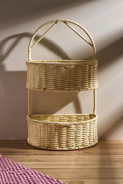 Perotti Wicker Shelf Stand - Picnic 2 Tier Model - 24