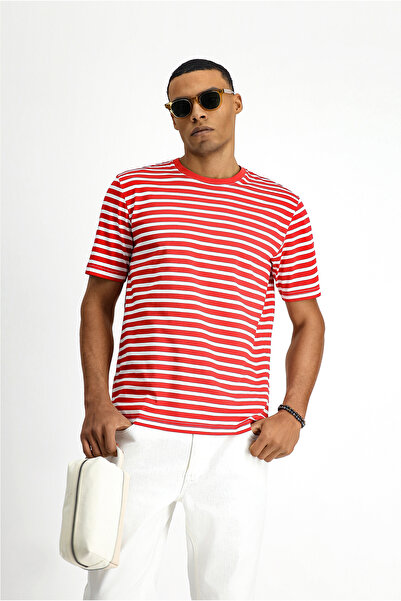 Kiğılı Βαμβακερό ριγέ μπλουζάκι με κανονική εφαρμογή με λαιμόκοψη