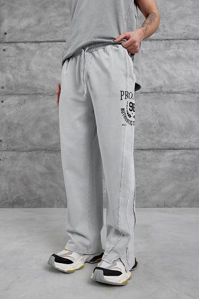 NOMARC Γκρι Washed Detailed Project Written Sweatpants