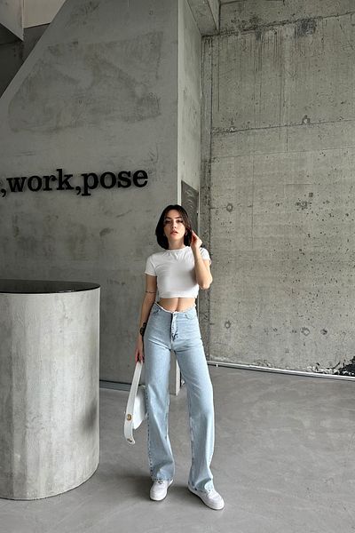 XRAY JEANS Pantaloni de damă din bumbac largi Palazzo Ice Blue Denim
